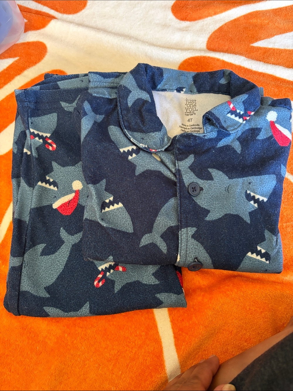 Carter's Navy Christmas Shark Print Pajama Set